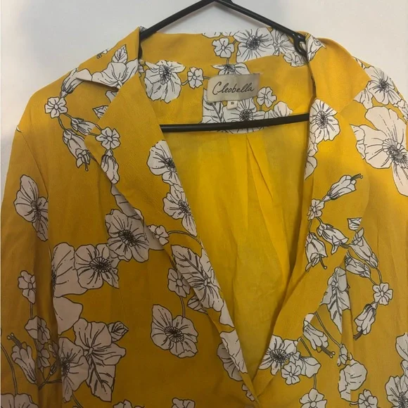 Cleobella Anthropologie Yellow Floral Viscose Blouse Button Front Women’s Size S - Picture 8 of 10
